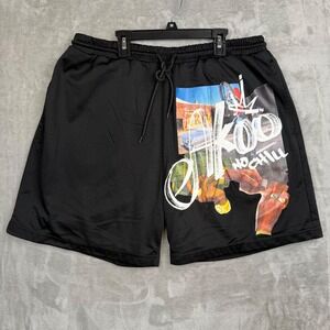 AKOO No Chill Black Mesh Graphic Shorts Mens XXL Urban Streetwear Athletic